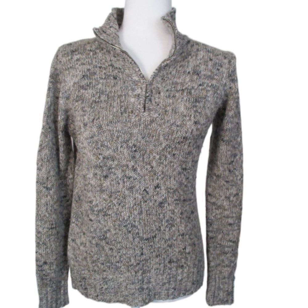 Liz Claiborne Brown Variegated Cotton Blend 1/4 Zip Long Sleeve Sweater Size M